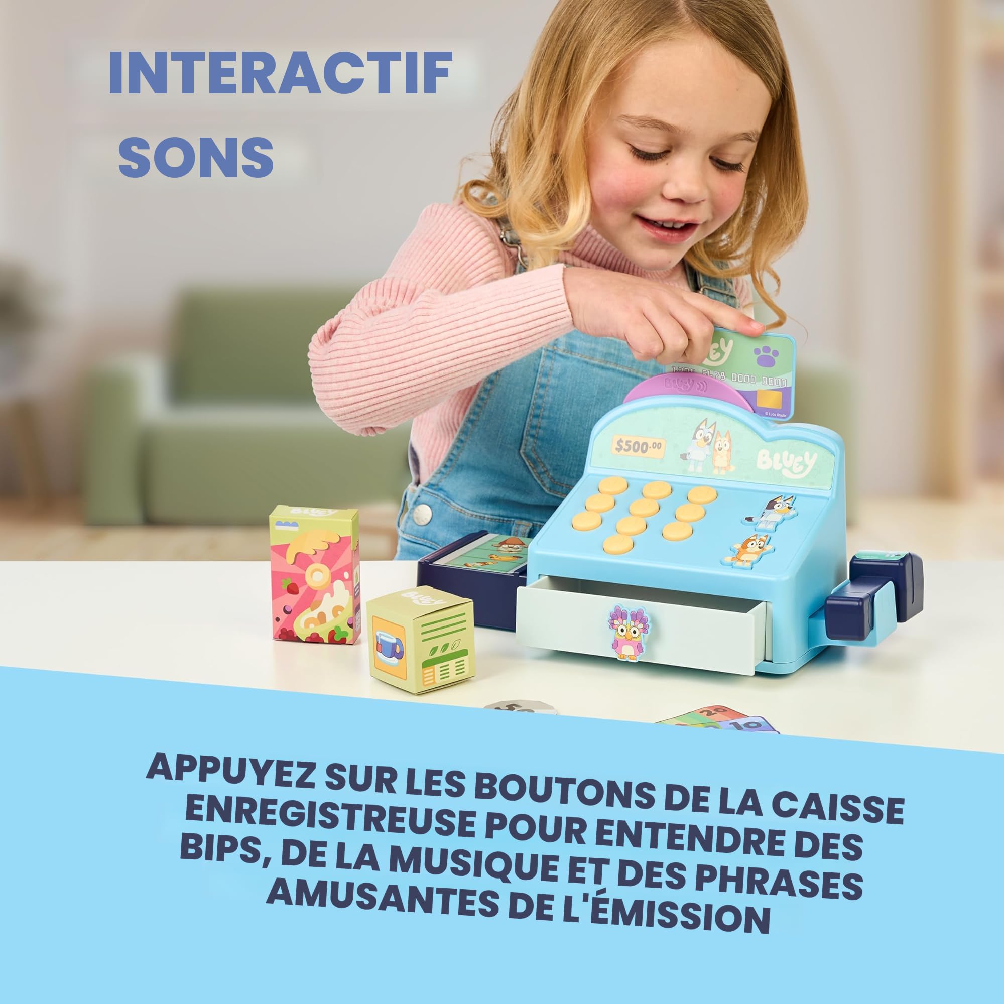Bluey – Caisse Enregistreuse Avec Scanner, Carte Bancaire, Billets Et Pièces – Sons Et Répliques De Bluey Et Bingo