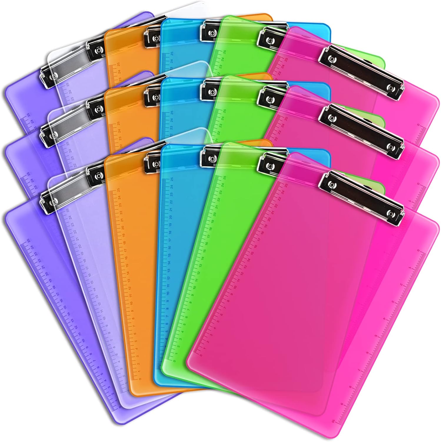 Assorted Transparent Color Plastic Clipboards 18 Pack Hardboard Office Clipboards