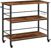 HOOBRO Kitchen Island Cart with Storage, Hooks, Wheels & Side Panels - Industrial 3-Tier Mobile Counter, Rustic Brown/Black, Easy Assembly BF03ZD01