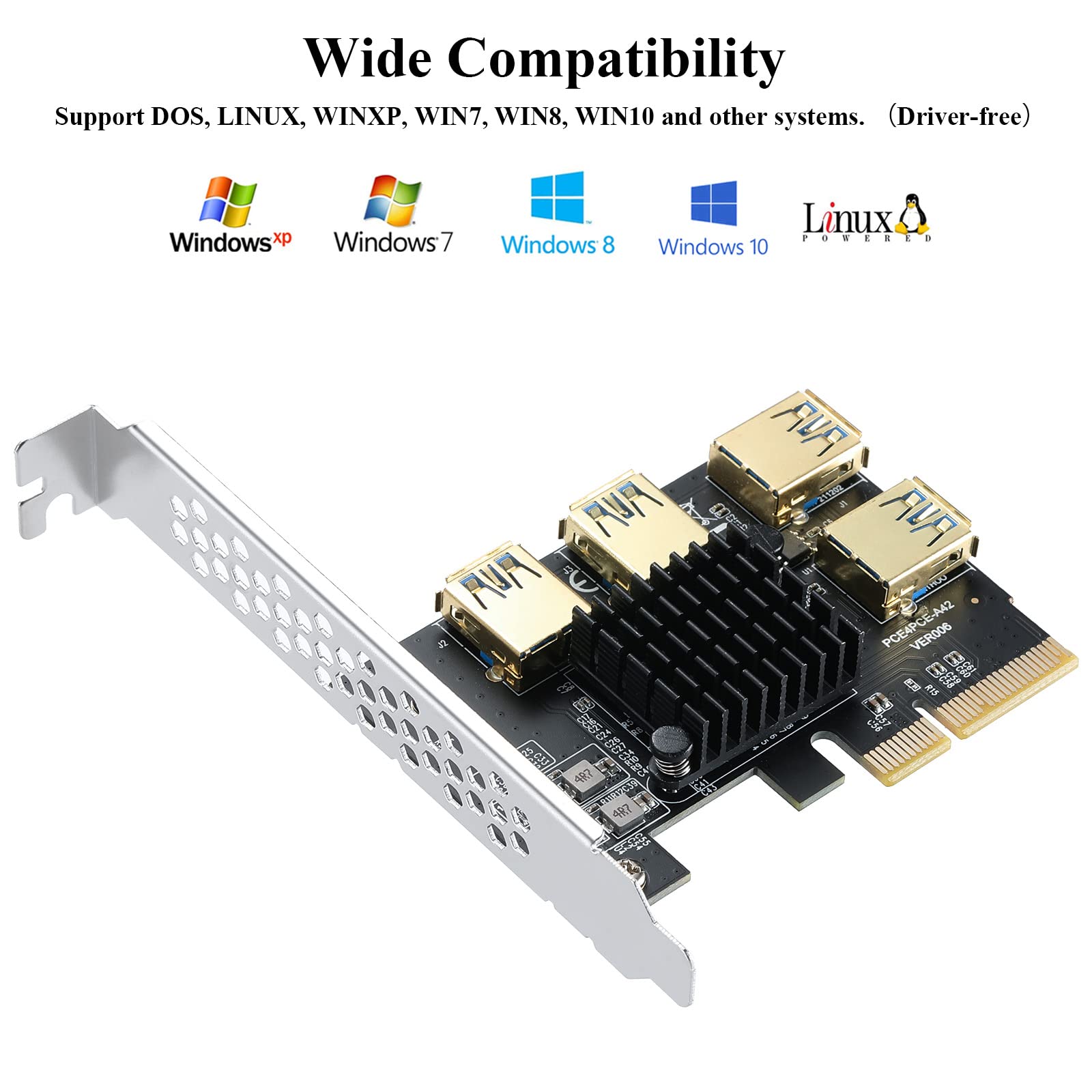 Amazon.co.jp: MZHOU PCIEマルチプライヤーライザーカード-ビットコインETHマイニングマイナーデバイス用のPCI-E4Xから外部4PCI-E  USB3.0コンバーターアダプターカード : パソコン・周辺機器