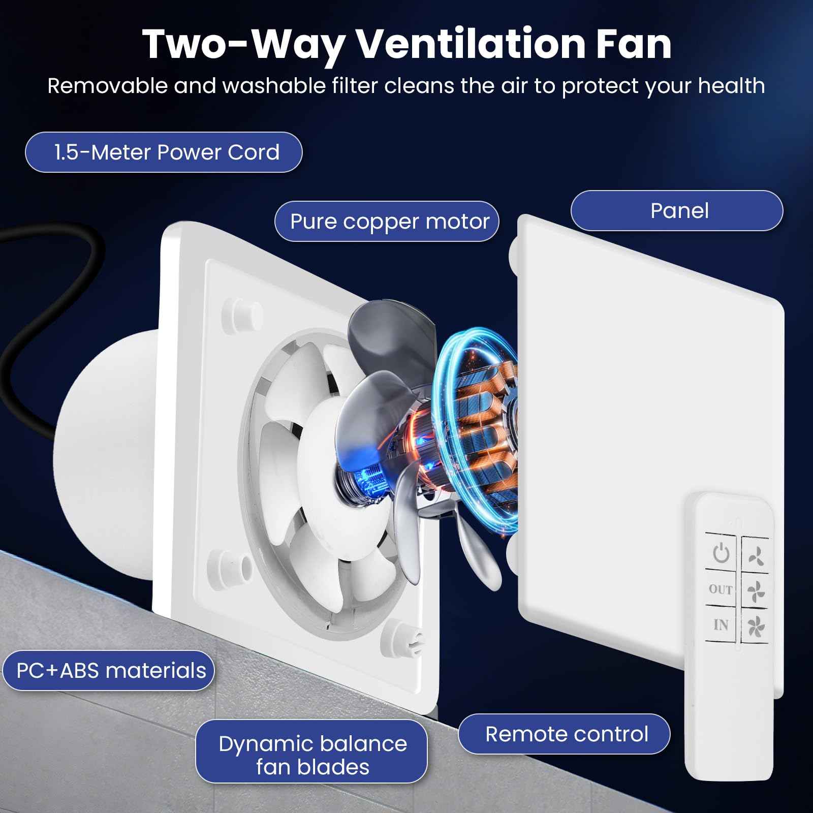 Estrattore d'aria Igroregolabile, estrattore d'aria da bagno ignorabile silenzioso, 100 mm, 2 direzioni e 3 velocità, Vmc Bagno per ventilazione in e WC