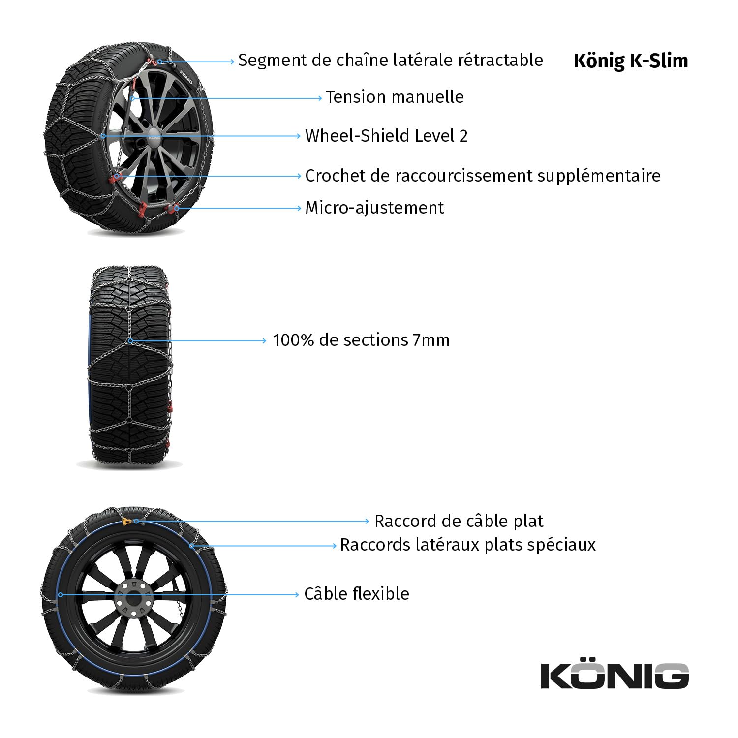 KÖNIG K-Slim 100 - Chaînes à Neige, Set de 2