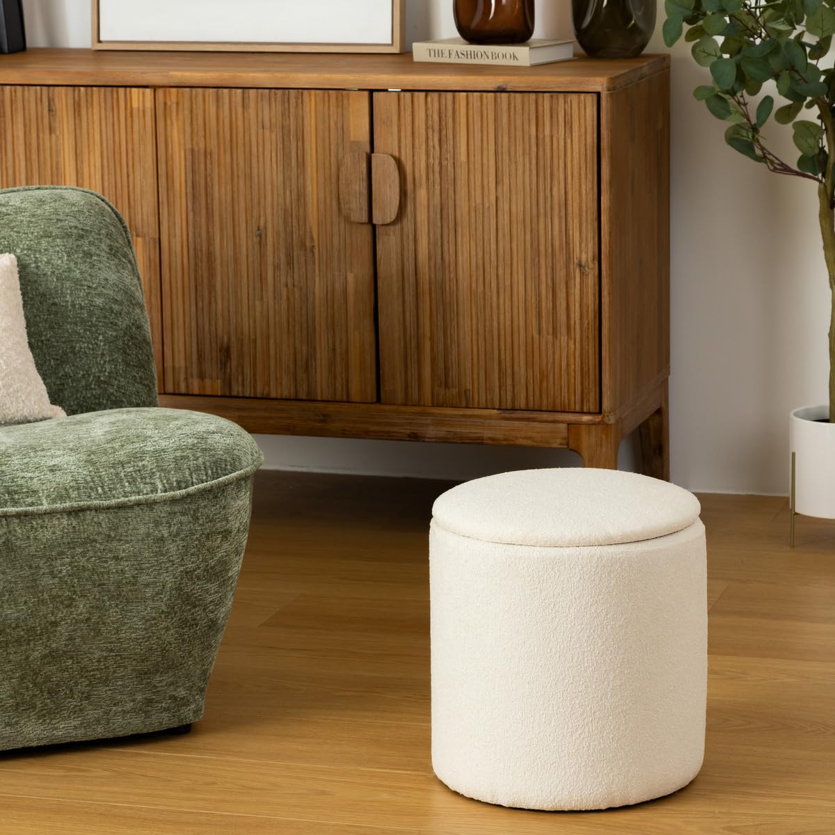 Atmosphera - Pouf Coffre Bouclette kaydi Blanc d35cm