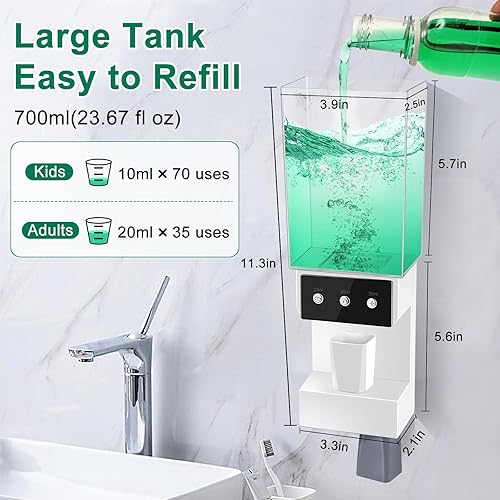 Miniatura 6 de Dispensador automático de enjuague bucal para baño SnailDigit - Contenedor de enjuague bucal recargable sin contacto montado en la pared con 2 tazas