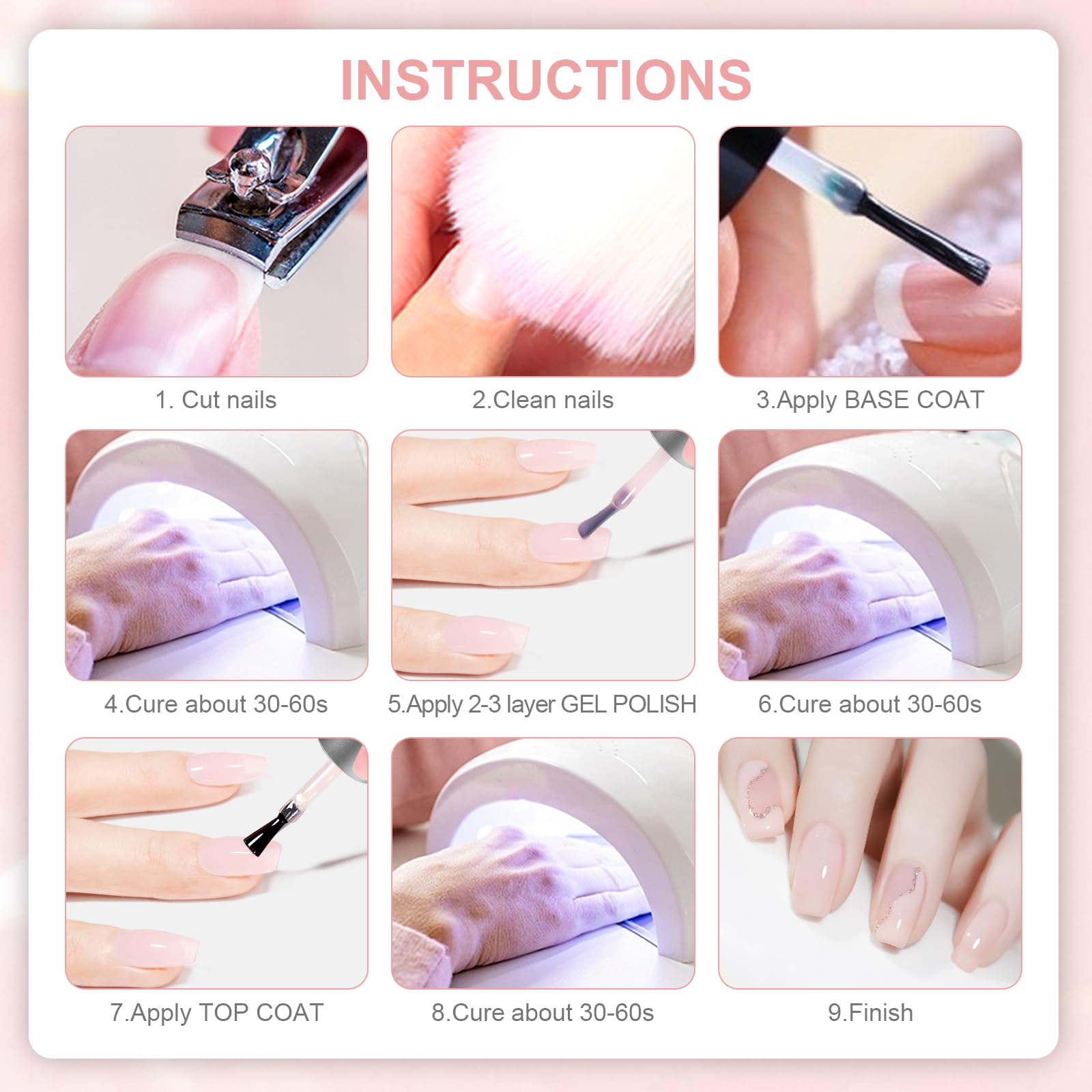 INPING Pintauñas Semipermanentes, TPO-FREE HEMA-FREE, Crystal Jelly Rose Esmaltes Semipermanentes de Uñas en Gel UV LED Gel Nail Polis Uñas Diy Manicura Nail Art Set, 7 ML — view 6