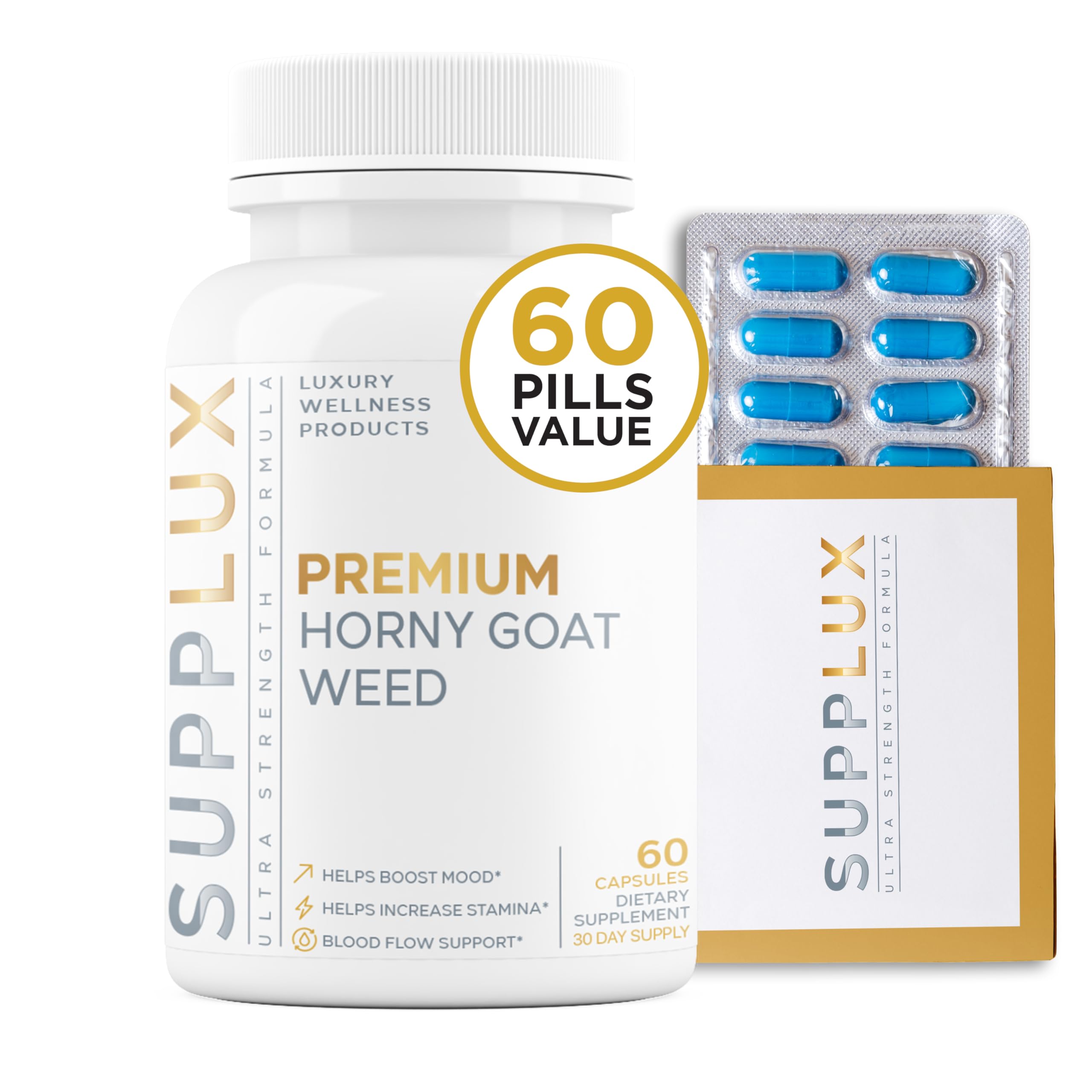 Premium Horny Goat Weed 9x Strength | Fully Dosed Pills for Men Fast Acting Blood Flow, Build Muscle, Size, Strength, Stamina | 9 Ultra Ingredients for Fast Results | Proven Formula - 60 Caps