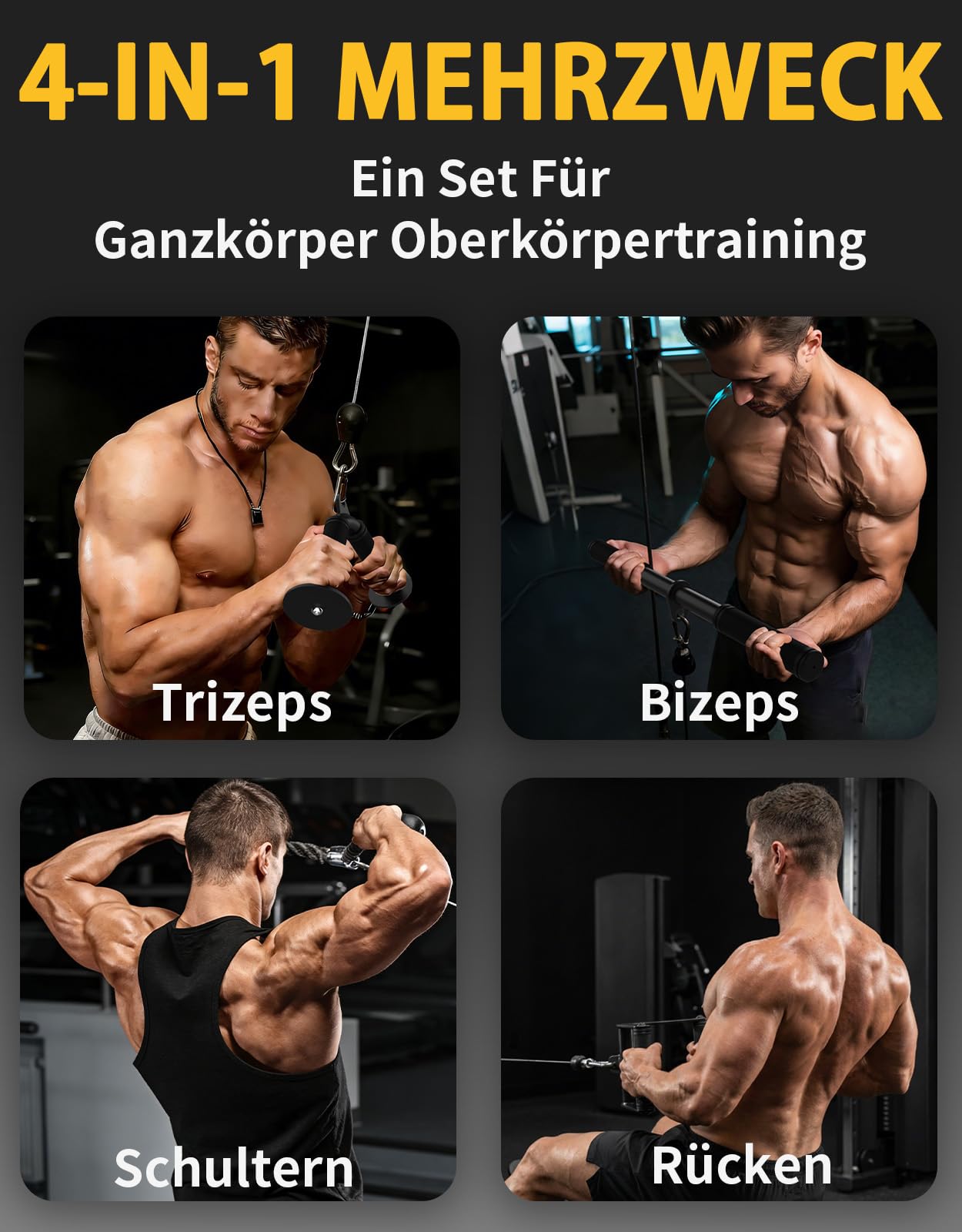 Kabelzug Aufsatz Set, Rutschfester Gummigriff Latzug Zubehör für Seilzugsystem, Kabelzug Griffe Set für Fitnessstudio