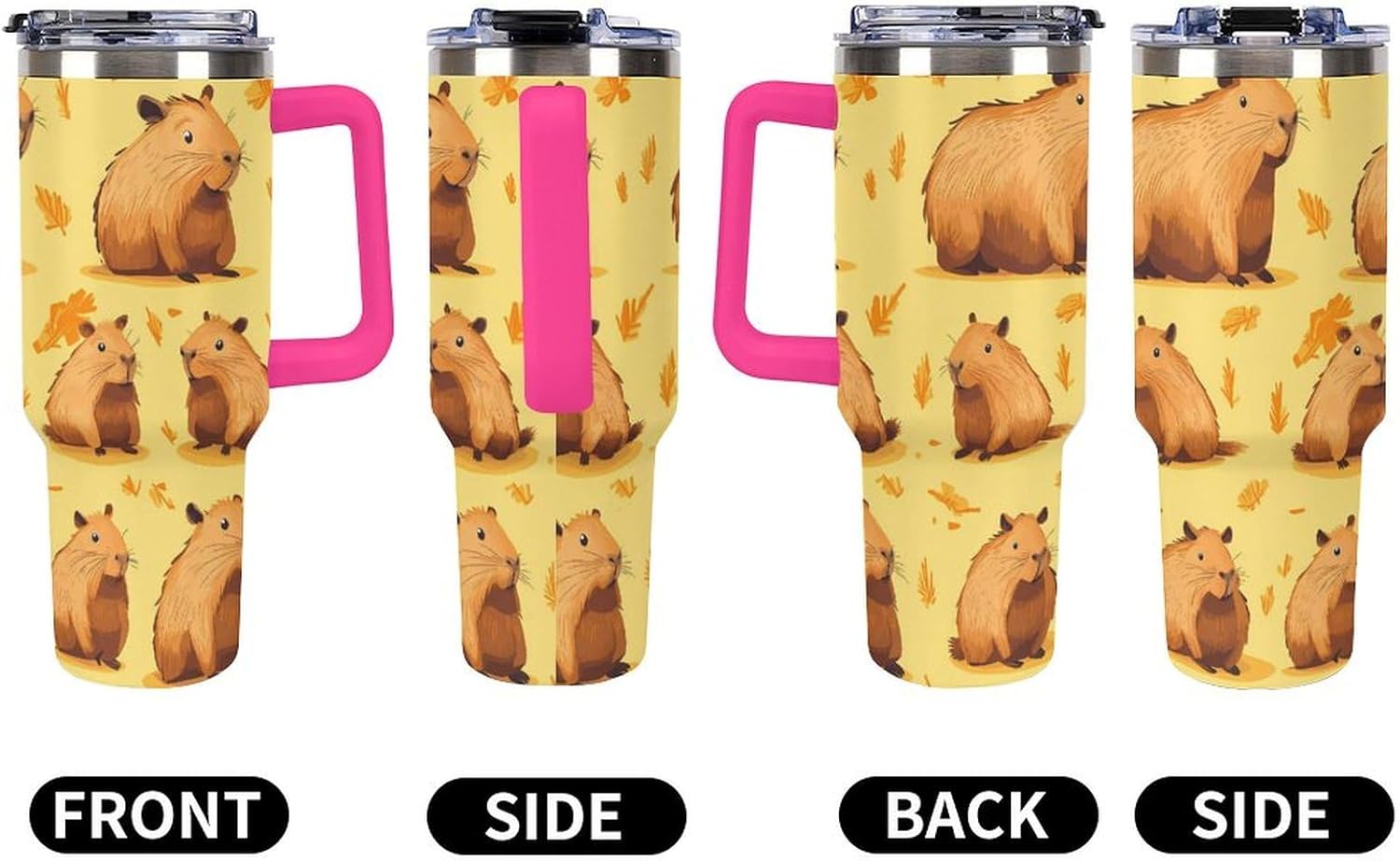 Capybara Travel Mug 40oz Insulated Tumbler with Lid And Straw Coffee Mug Car Cup Light Rose Red-style
