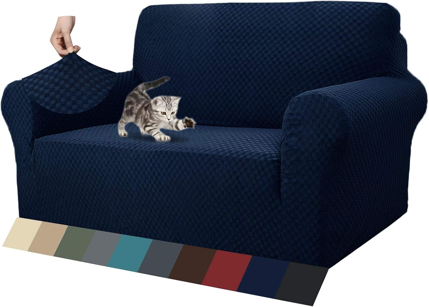 MAXIJIN Newest Jacquard Sofa Covers for 2 Cushion Couch, Super Stretch Non Slip Love Seat Couch Cover for Dogs Pet Friendly Elastic Furniture Protector Loveseat Slipcovers (Loveseat, Navy Blue)