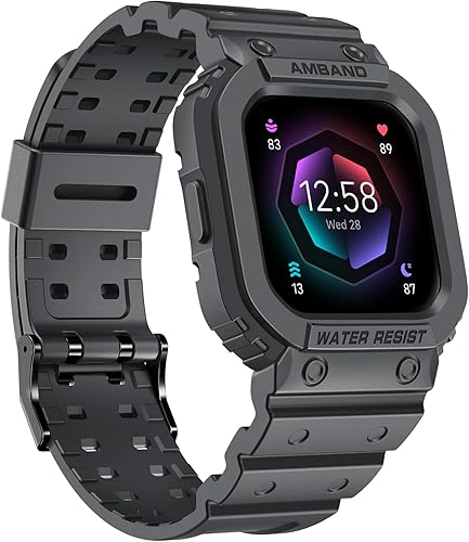 Vista 19 de amBand Compatible con Fitbit Versa 4/3/2/Fitbit Versa Lite/Fitbit Sense 2/Fitbit Sense Bandas con funda, correa protectora para reloj inteligente