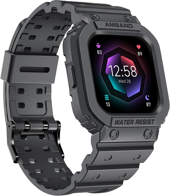 amBand Compatible con Fitbit Versa 4/3/2/Fitbit Versa Lite/Fitbit Sense 2/Fitbit Sense Bands con Estuche, Funda Protectora para Reloj Inteligente Correa Protectora Deportiva Resistente Pulseras Hombres Gris