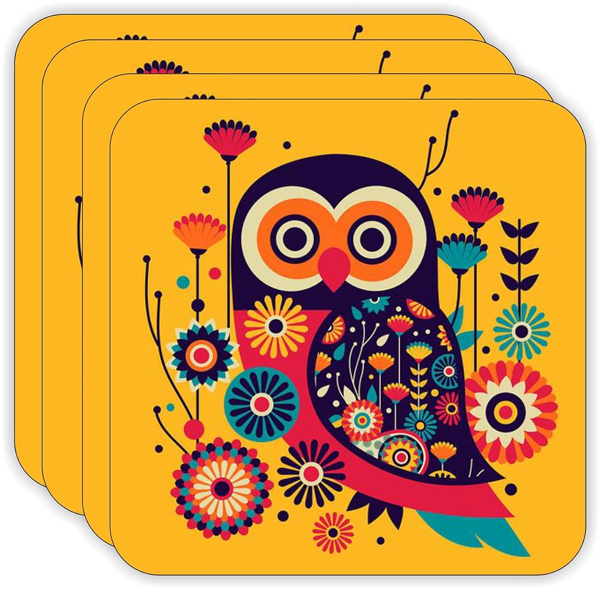 The Customizers Wooden Victoria Owl Pattern Designer Printed Tea Coaster for