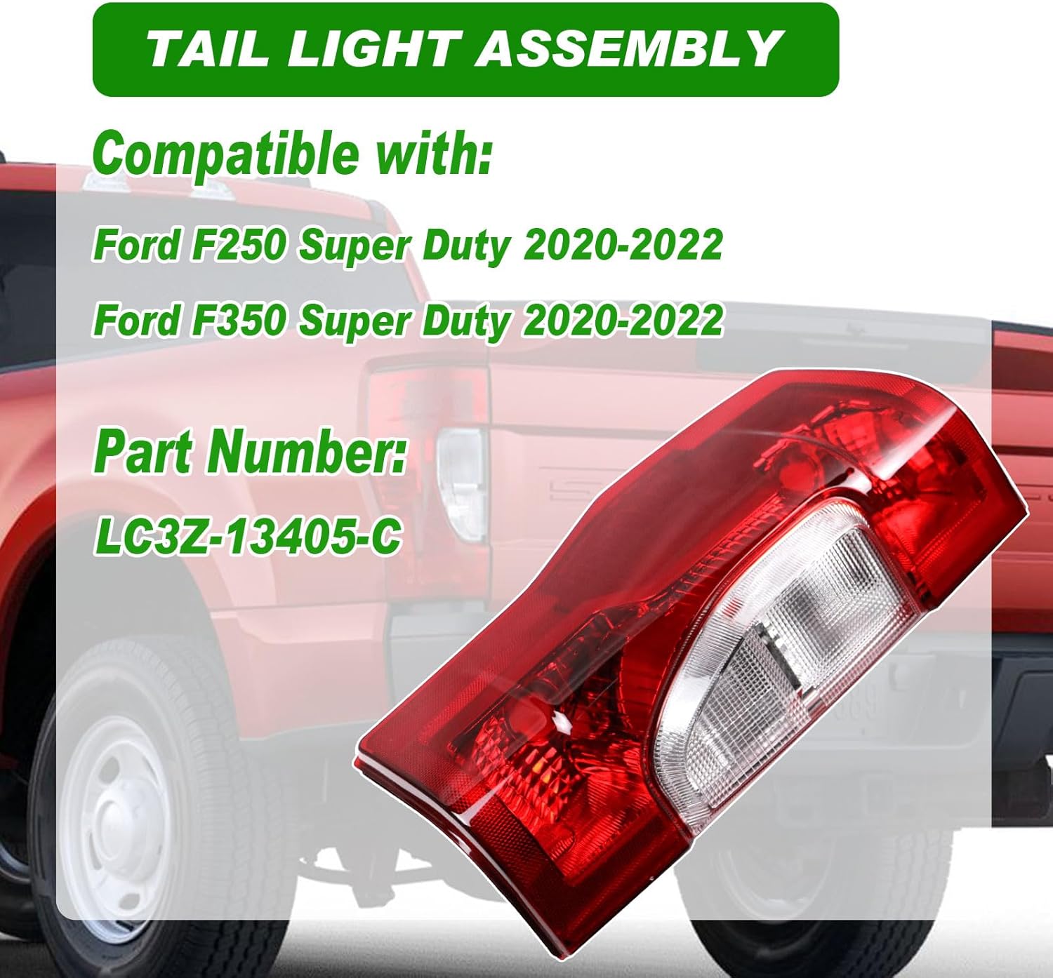 Lochnchn Tail Lights Rear Taillight Assembly Compatible with Ford F250 F350 Super Duty 2020 2021 2022 Tail Lamp Non-LED Non-Blind Spot Left Driver Side Halogen Left W/O Blind Spot