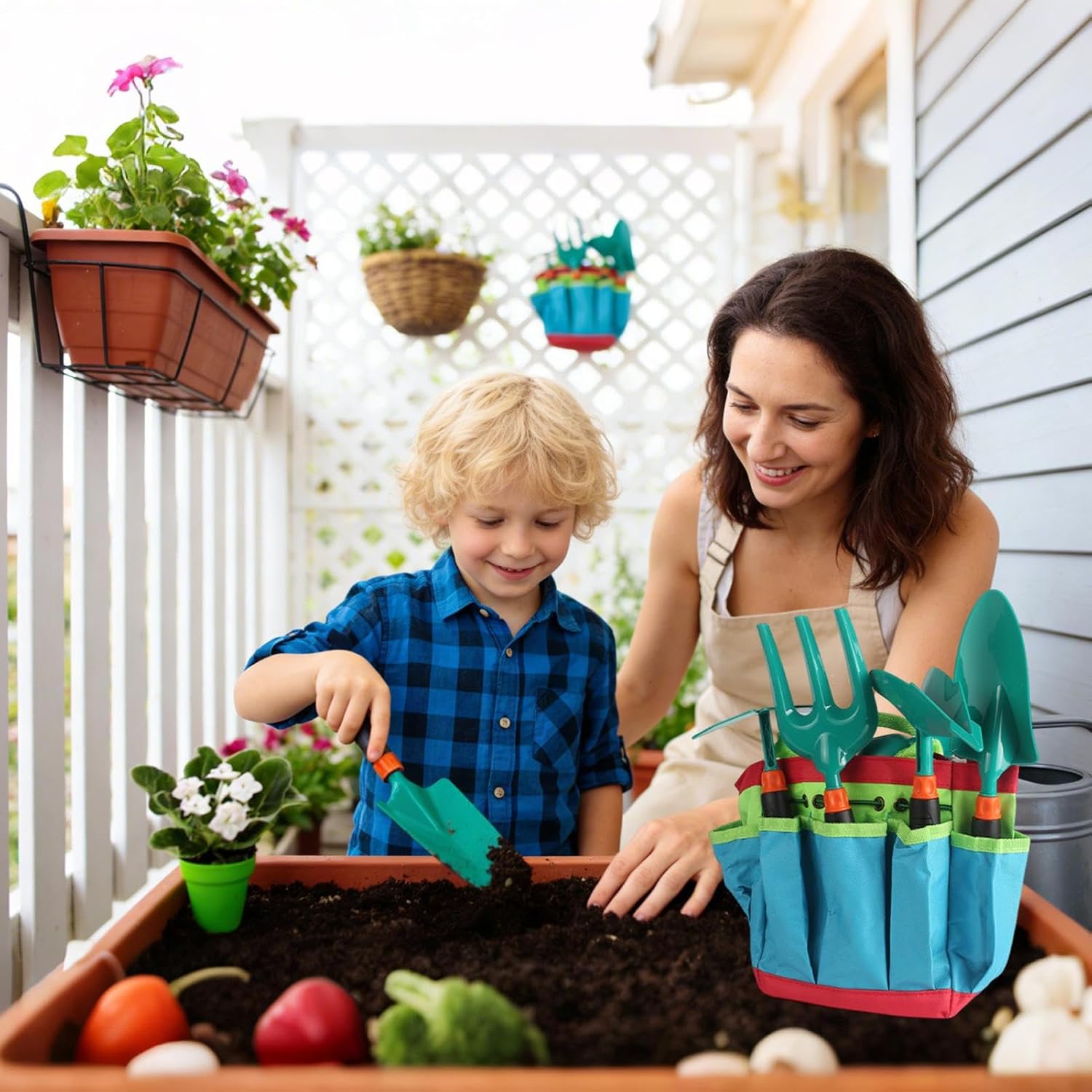 Children's Gardening Set – Outdoor Garden Play Tools, Educational Planting Kit | Includes Dinosaur Watering Can, Safety Shovel, Rake, Apron, Gloves, Storage Bag for Boys and Girls