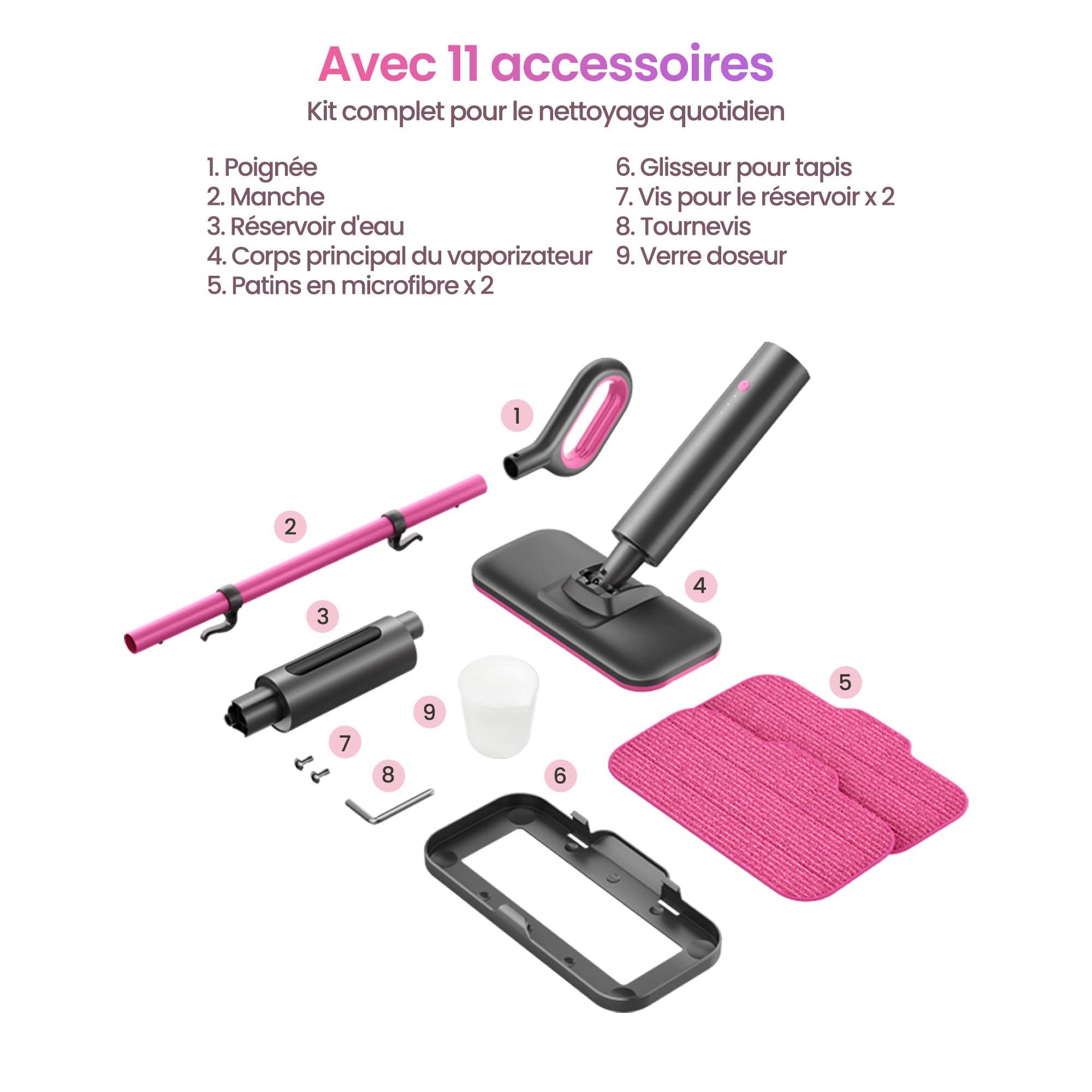 Schenley balai vapeur – chauffe rapide en 10 s, nettoyage sans produits chimiques pour sols durs, carrelage et stratifié, patins lavables, 3 niveaux de vapeur pour tapis, autoportant, design épuré