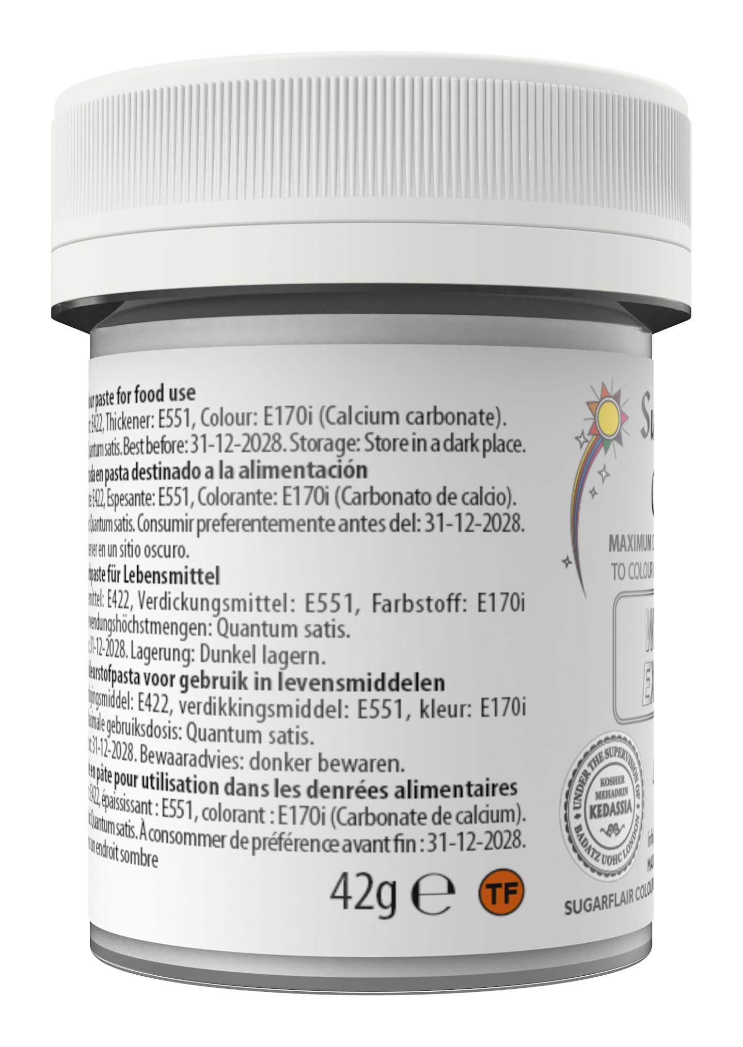Sugarflair Maximum Concentrated Paste Colour White, Colorante para Mazapán y Pasta de azúcar, Colorante alimentario - 42g