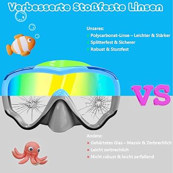 Taucherbrille Kinder mit Weichem Stoffband MOMUSE Kinder Schwimmbrille mit 3D Nasenabdeckung Tauchmaske Antibeschlag Bruchsichere Linse & UV-Schutz Schnorchelmaske für Jungen Mädchen 3-14 Jahr