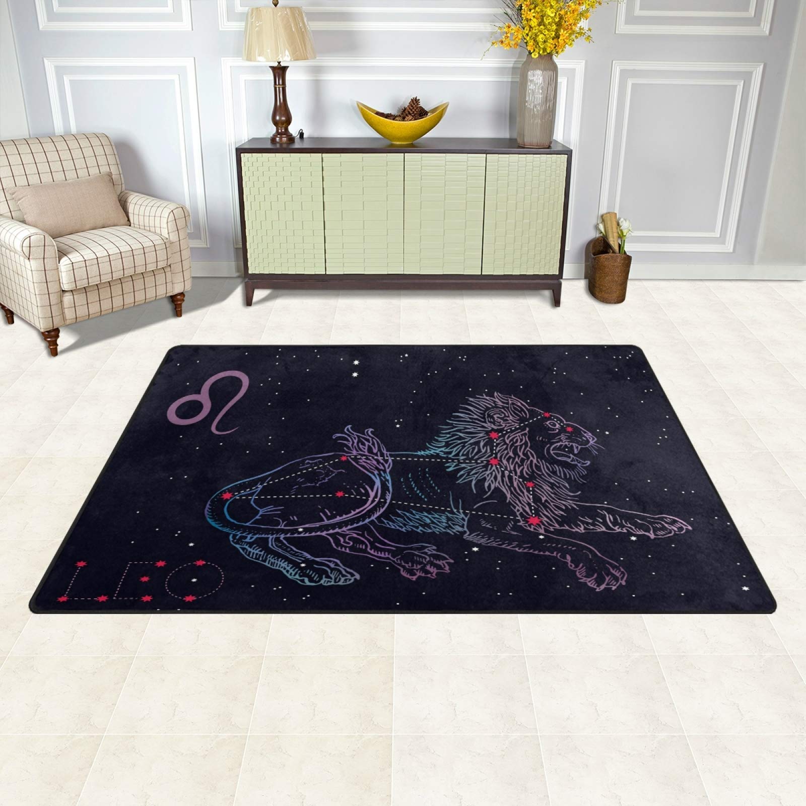 ALAZA Leo Zodiac Sign and Constellation Non Slip Door Mat 2' x 3', Modern Floor Mats for Living Room Bedroom Dinning Room Home Decor