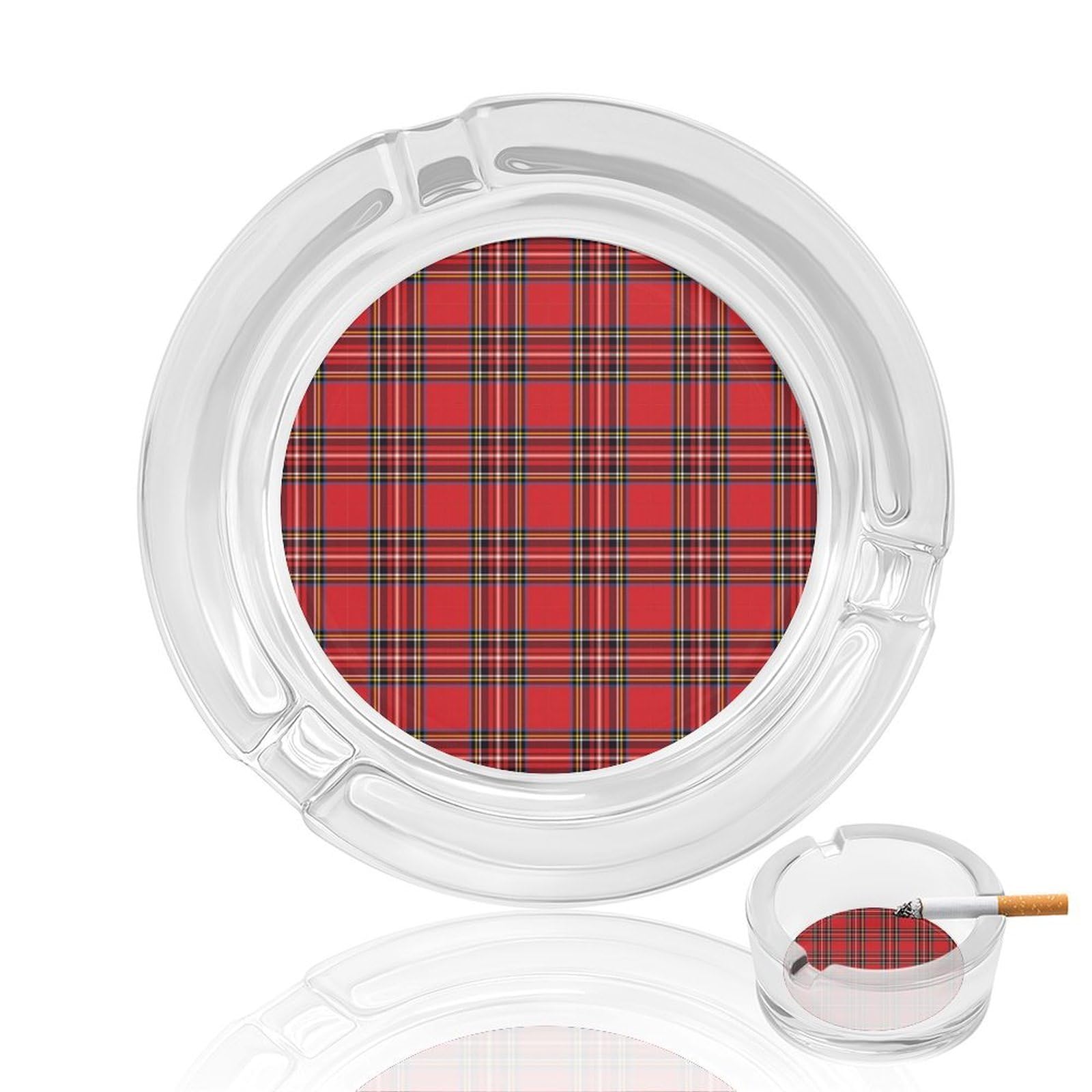 Red Buffalo Plaid Ashtray Portable Round Glass Outdoor Ash Tray for Home Office Garden Pub