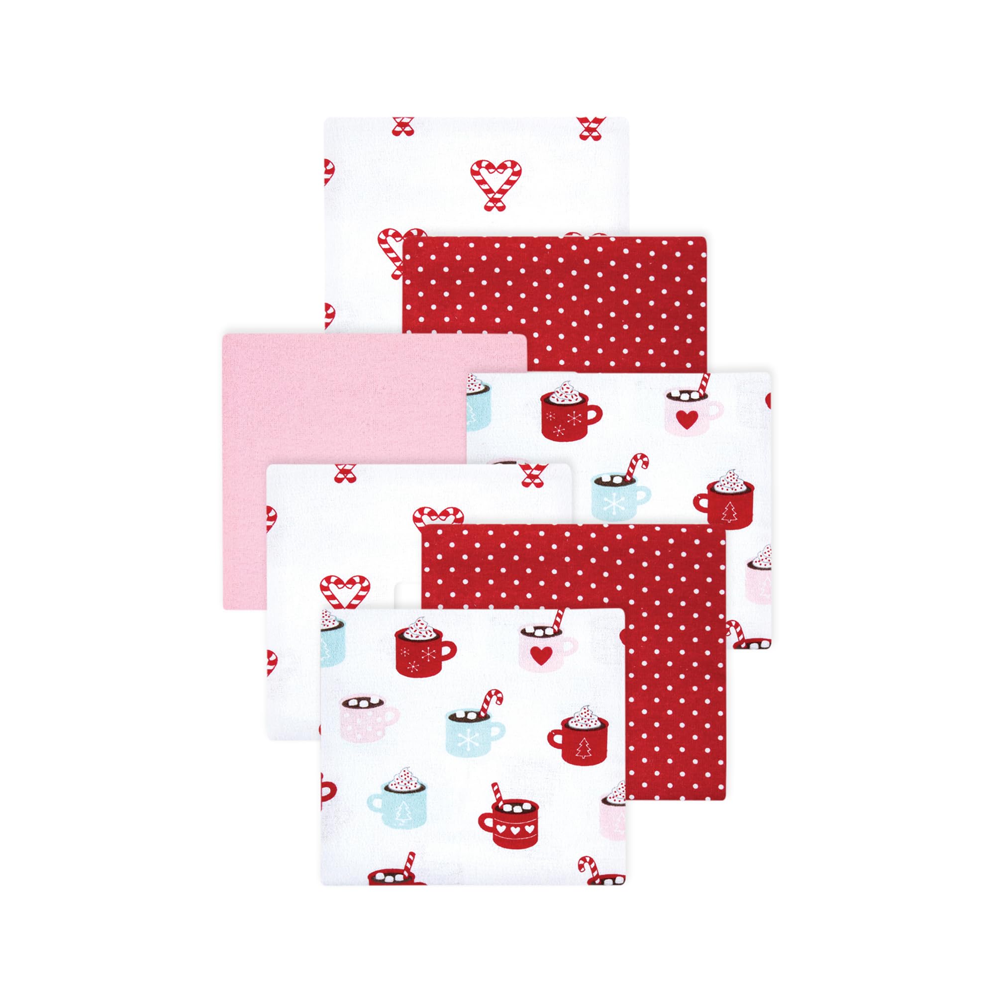 Little Treasure Hudson Baby Cotton Poly Flannel Receiving Blankets Multipack, Red Hot Cocoa, 30x30 inches