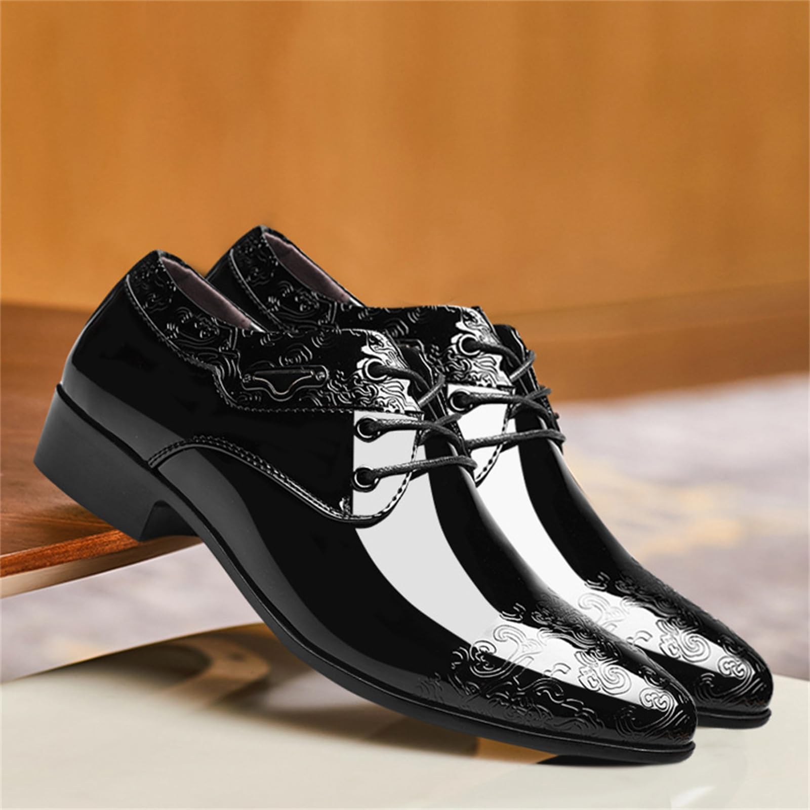 Scarpe Oxford da Uomo in Pelle Verniciata con Lacci Punta Affilata Scarpe da Cerimonia da Lavoro da Smoking