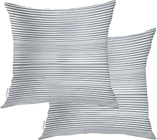Horizontal Vibration Lines Throw Pillow Covers, Light Blue and White Striped Pattern Cushion Cover Digital Blended Hidden Zipperl Pillowcases for Hair Skin Square 22X22 in 2 Pcs