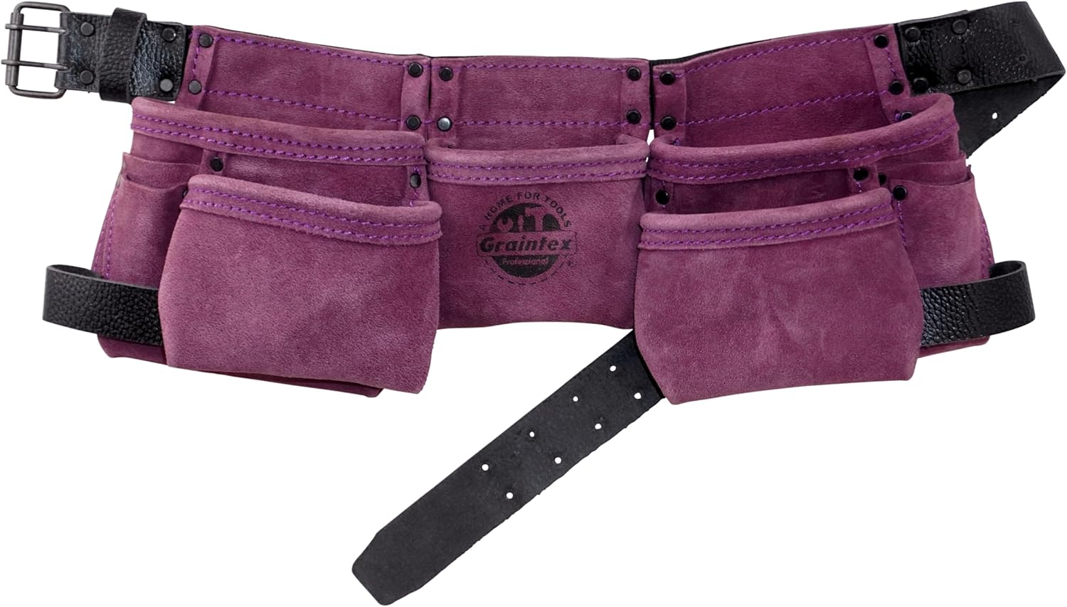 Graintex DS2243 :: 9 Pocket Children Tool Belt Beige Color Suede Leather, Kids Real Tool Belt, Boys and Girls Tool Apron for Home Improvement, 1.1/2" Leather Belt, Hammer Loops