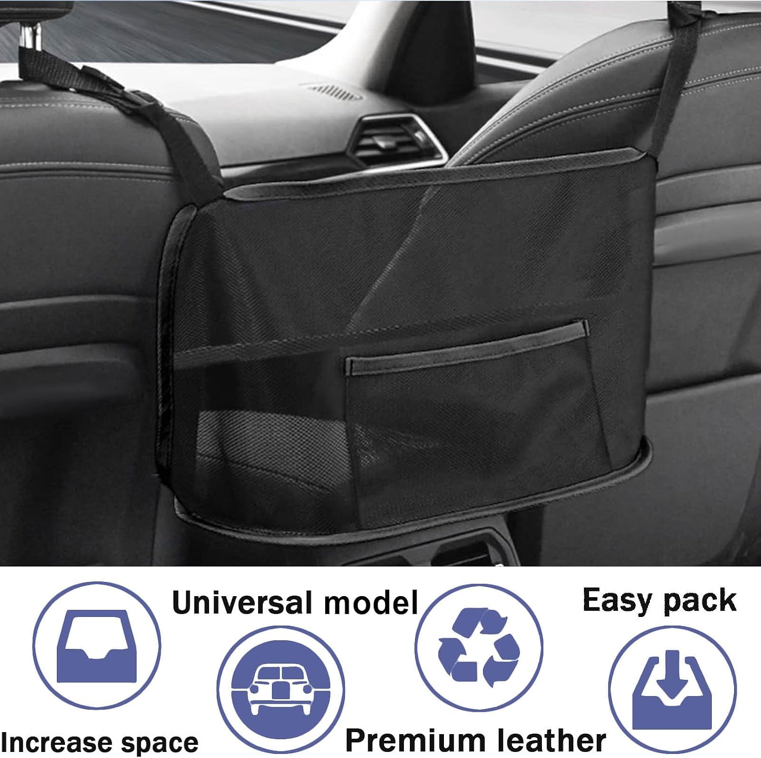 Car Net Pocket Handbag Holder, Organizer Mesh Bag Between Seats, Driver Storage Netting Pouch for Handbag Purse, Universal Accessory for Women and Men, Pet/Kids Car Barrier (Black) image 3