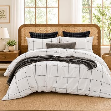Gingham Comforter Set Twin Size 2 Pieces,Black White Plaid Bedding
