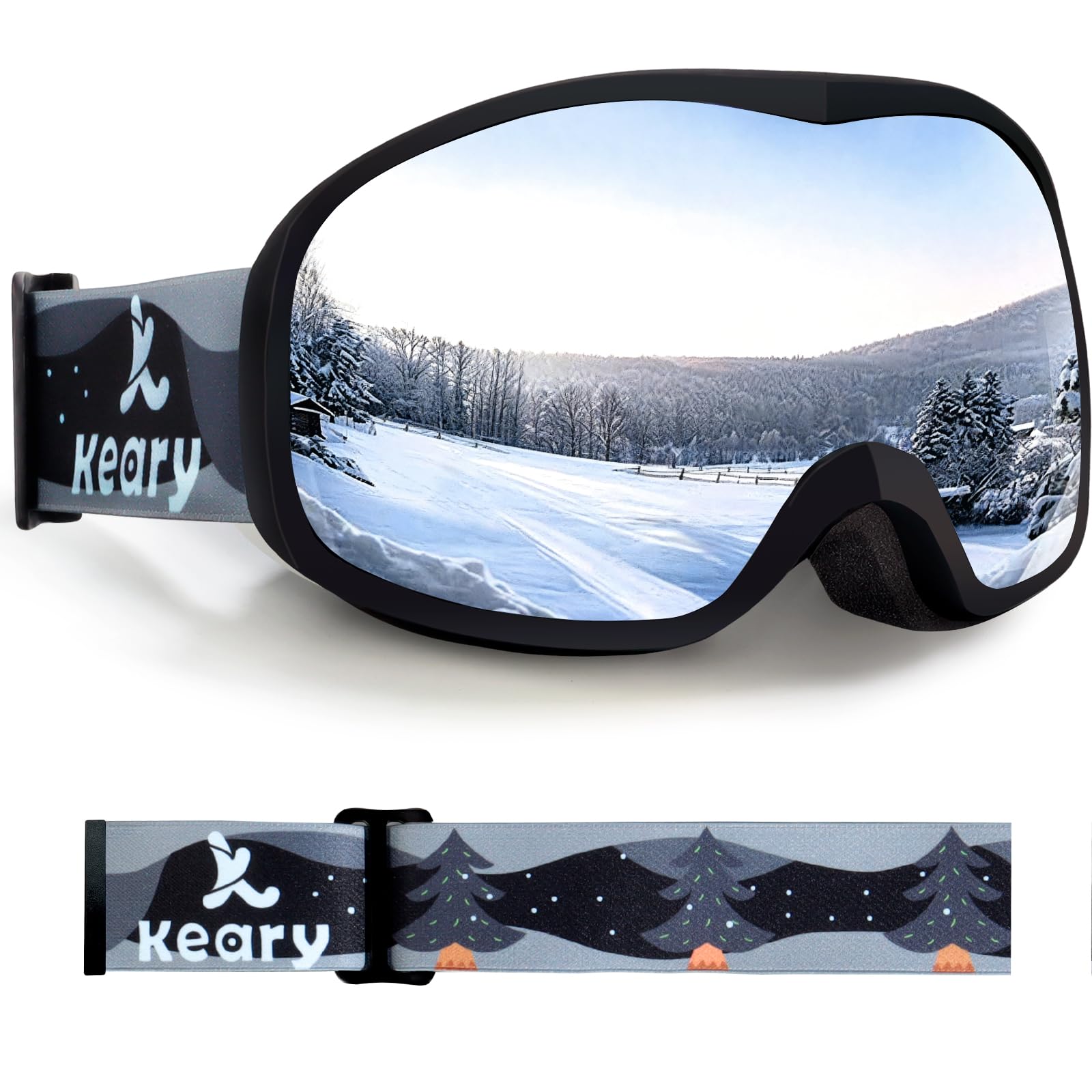 Keary Lunettes de ski pour enfants de 3 à 14 ans, lunettes de neige avec protection UV à 100 %, anti-buée