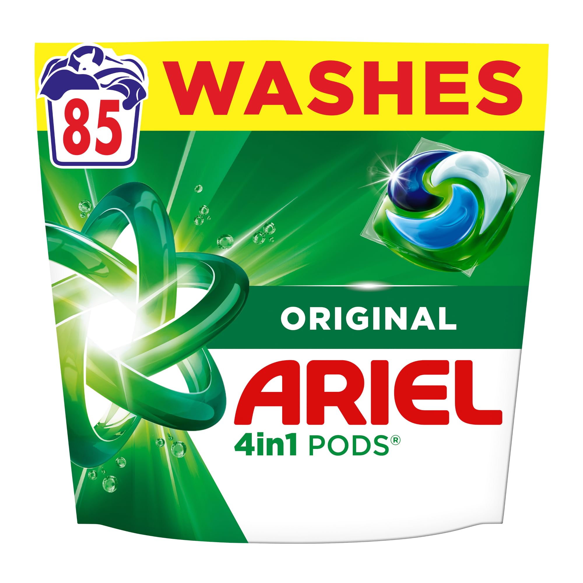 Ariel 4in1 PODS®, Washing Liquid Laundry Detergent Capsules 85 Washes, Original, Stain & Odour Removal in 1 Wash, Great Even in Cold & Short