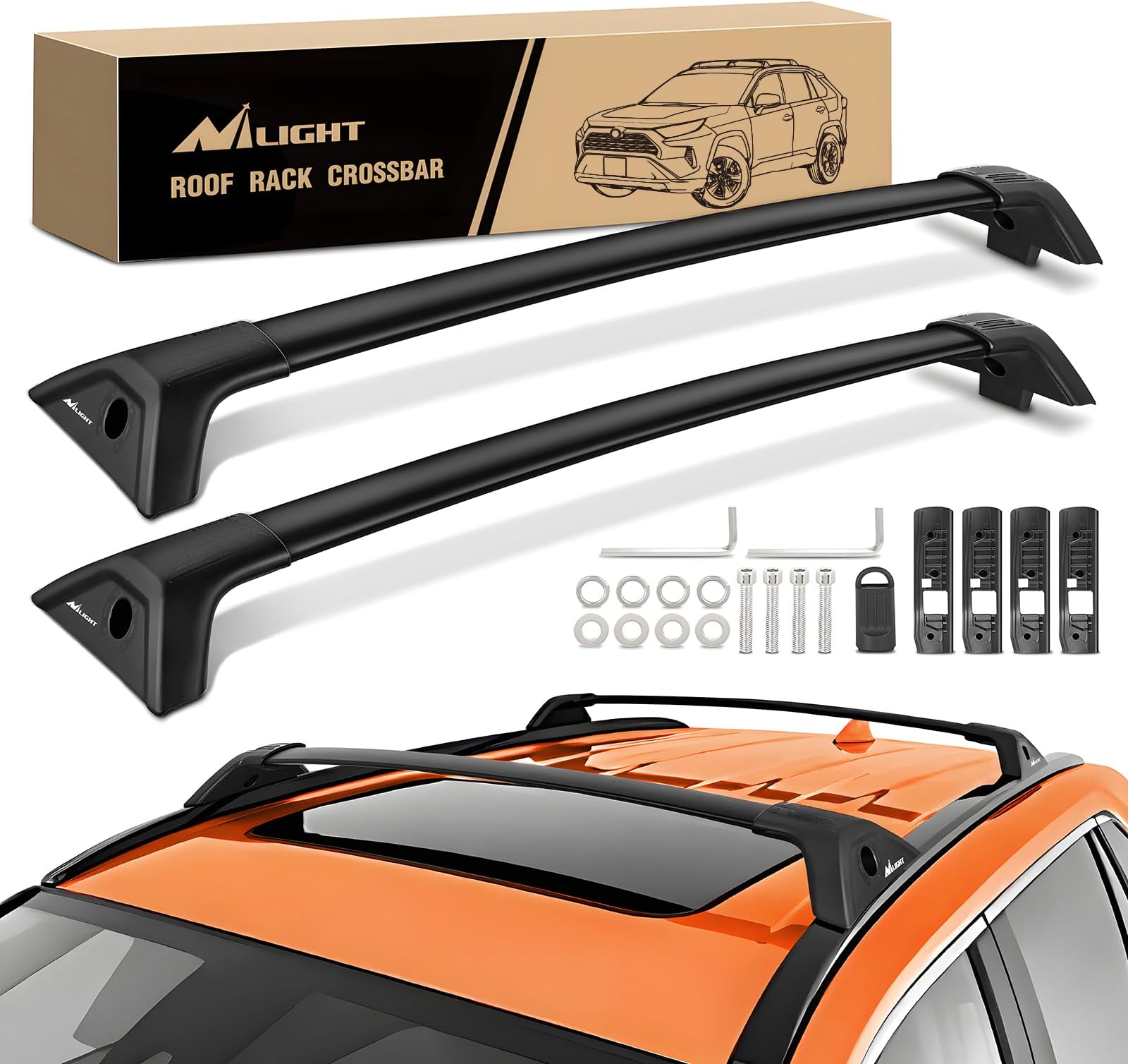Nilight Roof Rack Cross Bars Fit for Toyota RAV4 2019 2020 2021 2022 2023 Aluminum Rails Crossbars with Anti-Theft Lock for Rooftop Cargo Carrier Luggage Kayak Bike (not for Adventure/TRD Off-Road)