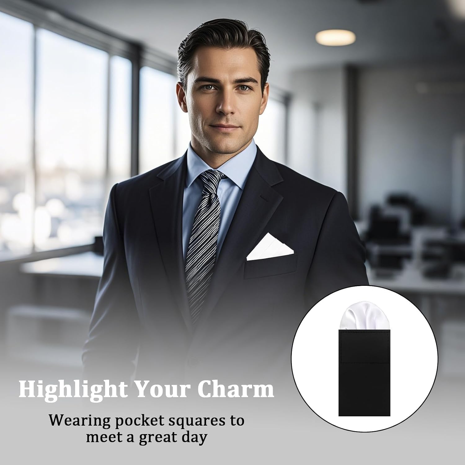 LJBFNN White Pocket Squares for Men Prefolded Mens Handkerchief on Cardboard, Suit Handkerchief for Jacket Tuxedo Shirt