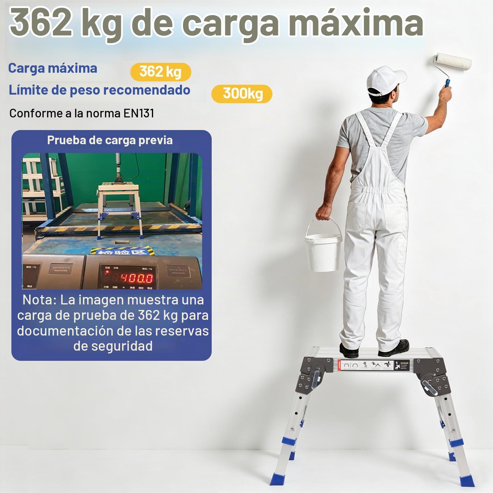 Plataforma de Trabajo Ajustable de Aluminio, Reposapiés Ajustable en Altura en 3 Posiciones (12.6-16.5 pulgadas / 32-42 cm), Escalera para Casa, Oficina y Garaje, Escala de Pasos con Bloqueos de
