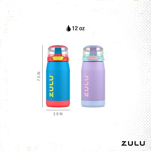 Miniatura 5 de Zulu Kids Flex Water Bottle with Silicone Spout, Leak-Proof Locking Flip Lid and Soft Touch Carry Loop for School Backpack, Lunchbox, and Outdoor