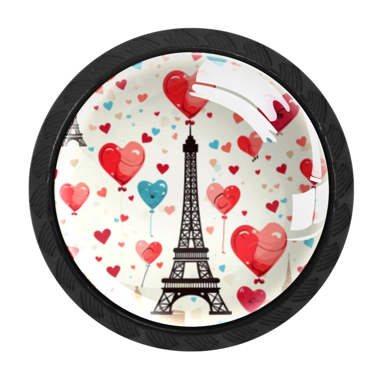 Chenzzzz Multicolored 02 4 Pieces Kitchen Cabinet Drawer Dresser Door Knobs Pulls Handles, Eiffel Tower Valentine's Day