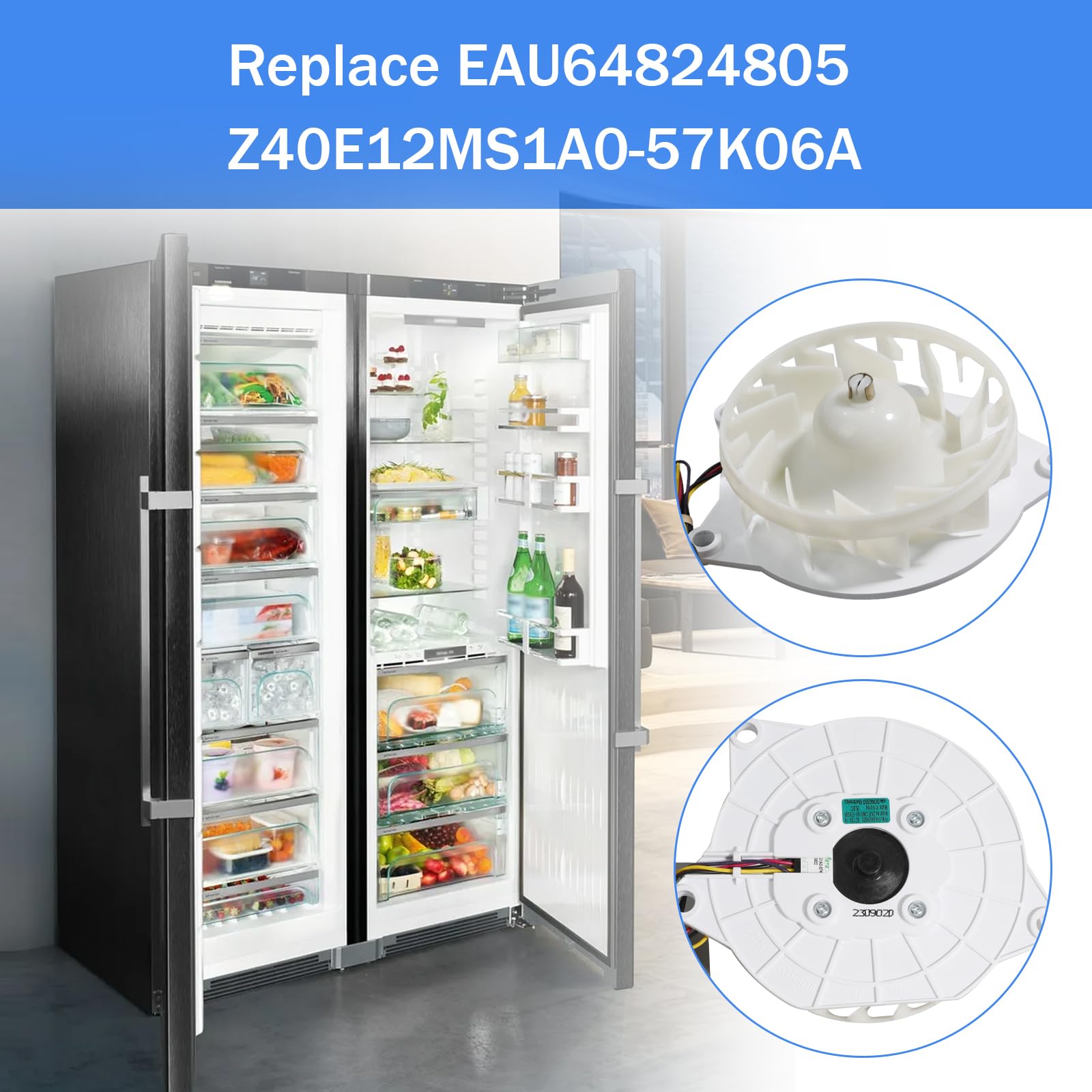 Upgrade EAU64824805 Kühlschrank-Verdampfer-Lüftermotor passend für LG Kühlschrank-Kühlerlüftermotor, ersetzt Z40E12MS1A0-57K06A, 12 V DC 1 A