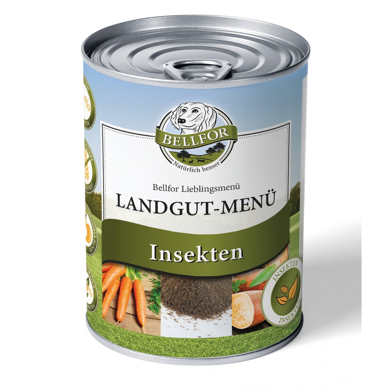 Bellfor Landgut-Menü Hochwertiges Getreidefreies Hypoallergenes Nass-Hundefutter mit Insekten, 6 x 800 g - Diätfutter mit hoher Verdaulichkeit ohne tierische Nebenerzeugnisse