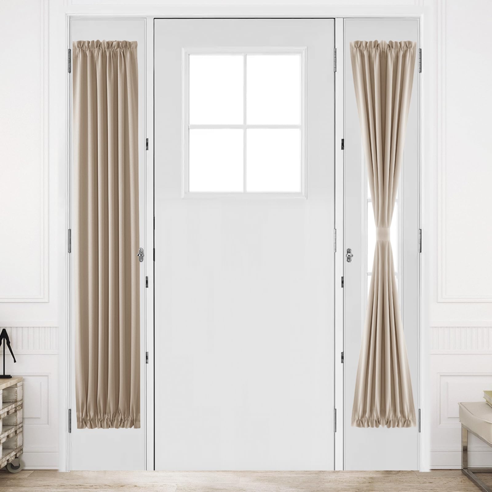 DWCN French Door Curtain - Rod Pocket Thermal Blackout Panel for Glass Window, Kitchen and Patio - Privacy, 12 X 72 Inches Long, 1 Panel With Tieback, Beige โ image 1