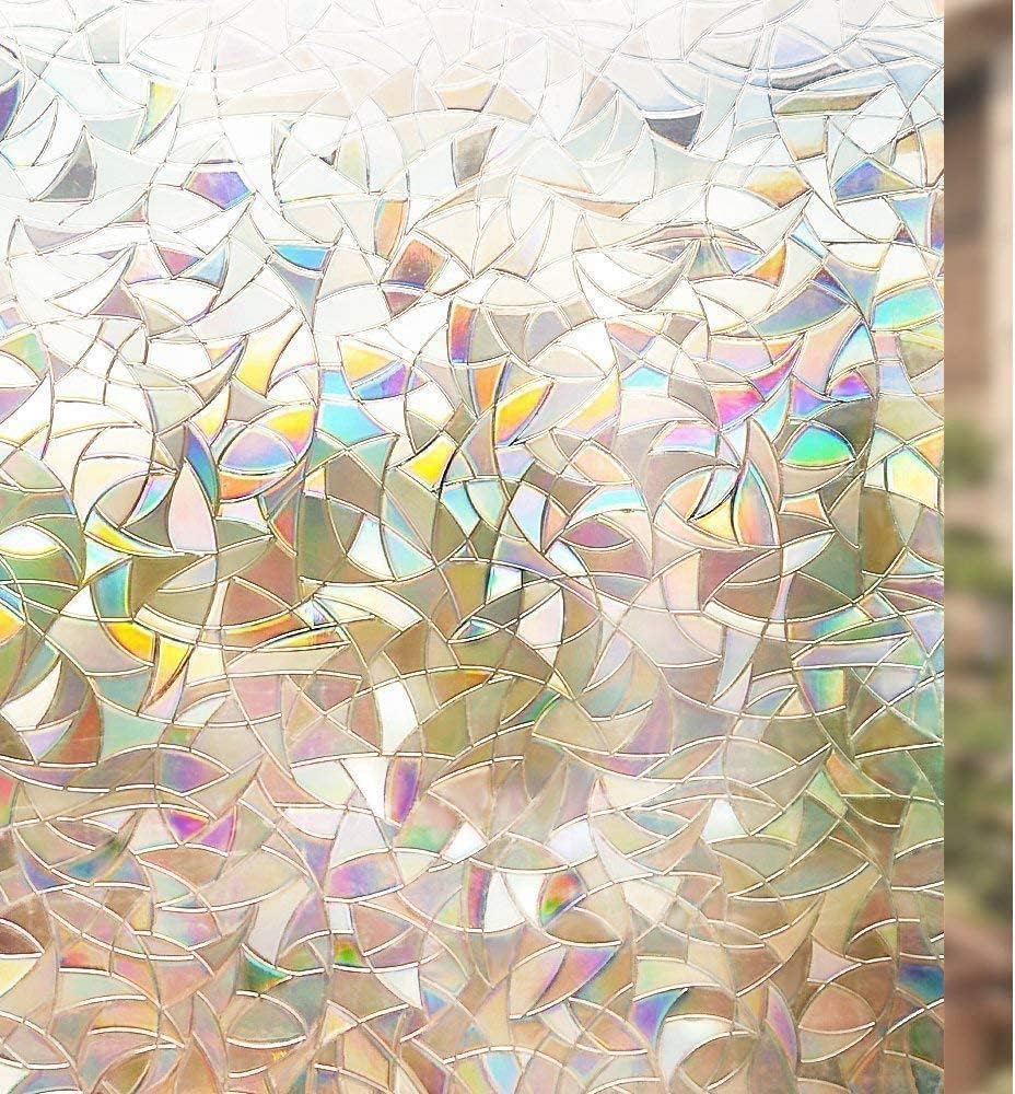 rabbitgoo Fensterfolie Blickdicht Selbsthaftende, Sichtschutzfolie Fenster Bunt, 3D Regenbogen Folie Fenster 30x400cm Statisch Haftend ohne Klebstoff Anti UV Sonnenschutz für Büro Wohnzimmer