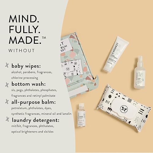 Miniatura 4 de The Honest Company Babe's First Mess - Set de regalo  Esenciales para recién nacidos sin fragancia  99% toallitas de agua, bálsamo multiusos, lavado