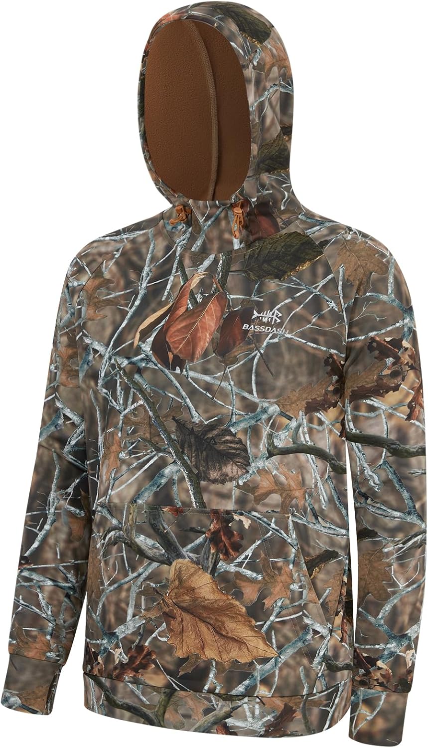 BASSDASH Men’s Fleece Lined Fishing Hoodies Water Resistant Performance Pullover Sweatshirts Stretchy Hunting Workout FS32M