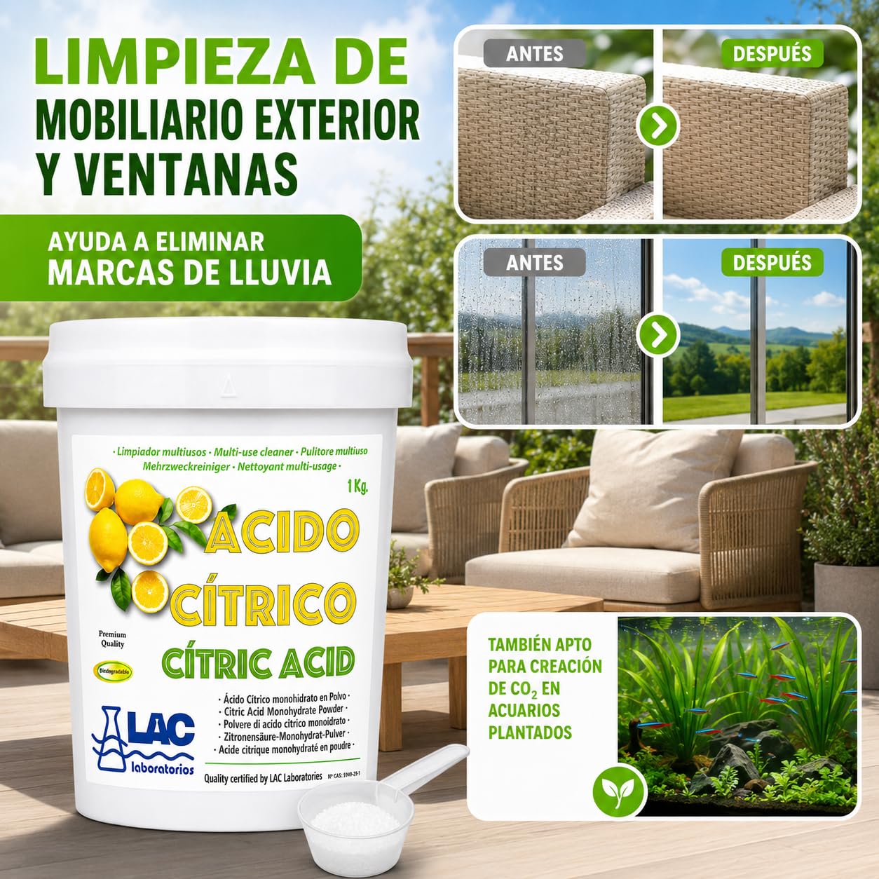 Ácido Cítrico anhidro natural 100% puro 1 kg laboratorios LAC
