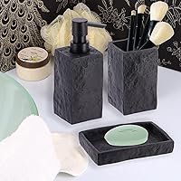 Vista 4 de Cuadrado resina efecto piedra baño vaso taza cepillo de dientes titular negro