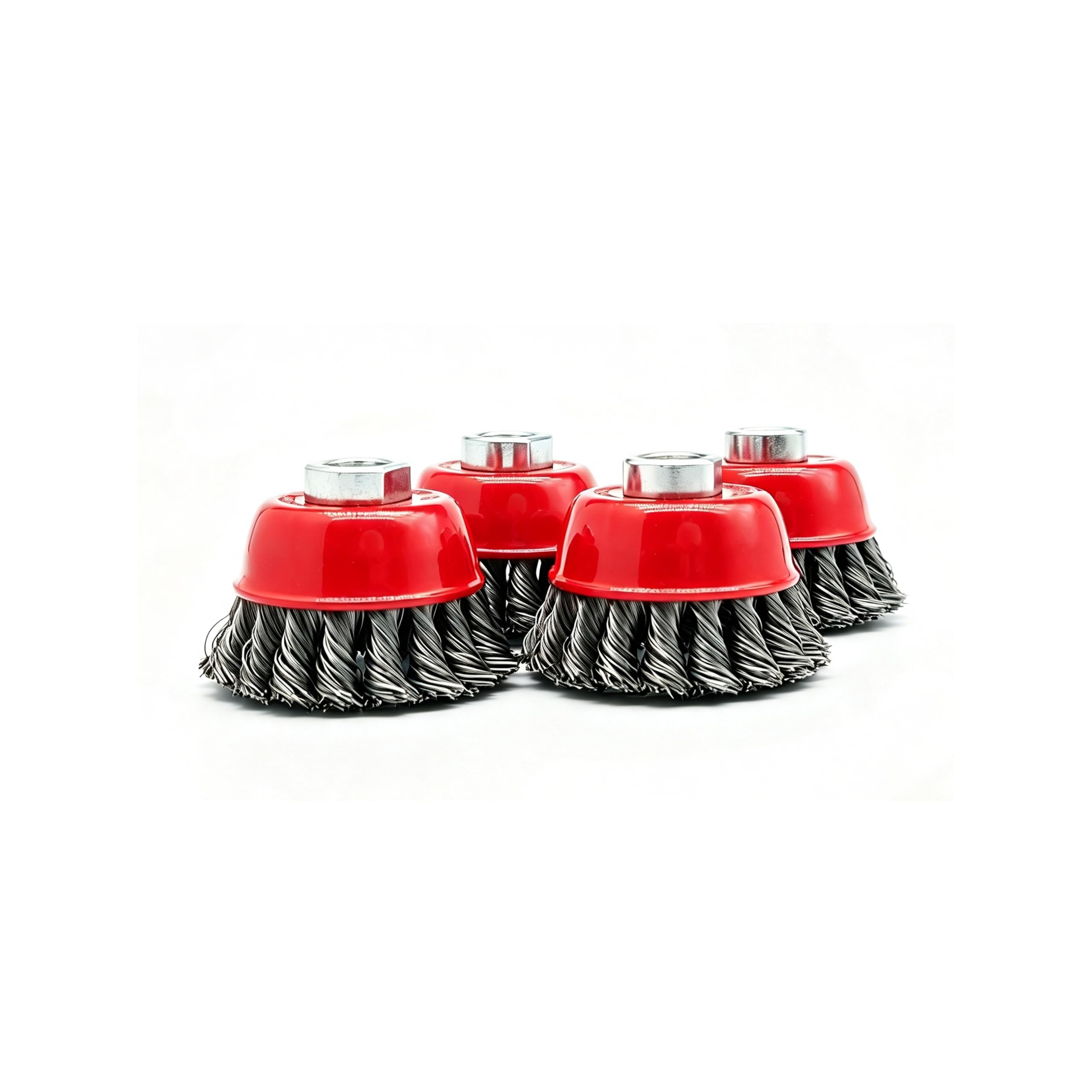 Paquete de 4 cepillos de alambre anudado de 3 pulgadas, rueda de copa de nudo trenzado de 0.62 pulgadas a 11 para amoladora angular, alambre de acero al carbono de 0.051 cm, 12500 RPM