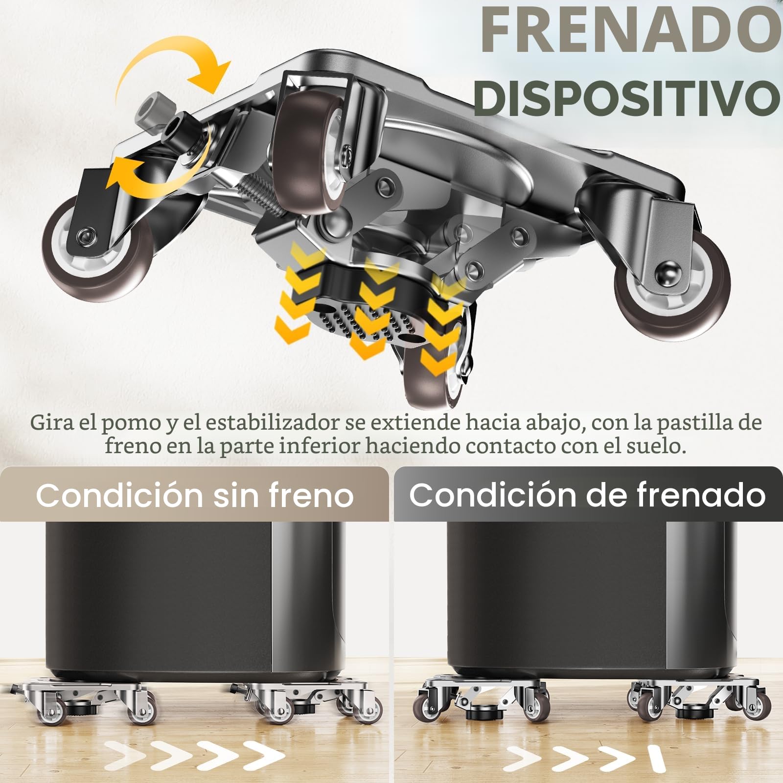 Kit de Transporte de Muebles con Función Parking, Carrito con Estabilizadores, Placa de Acero al Carbono Reforzada, Capacidad 500kg
