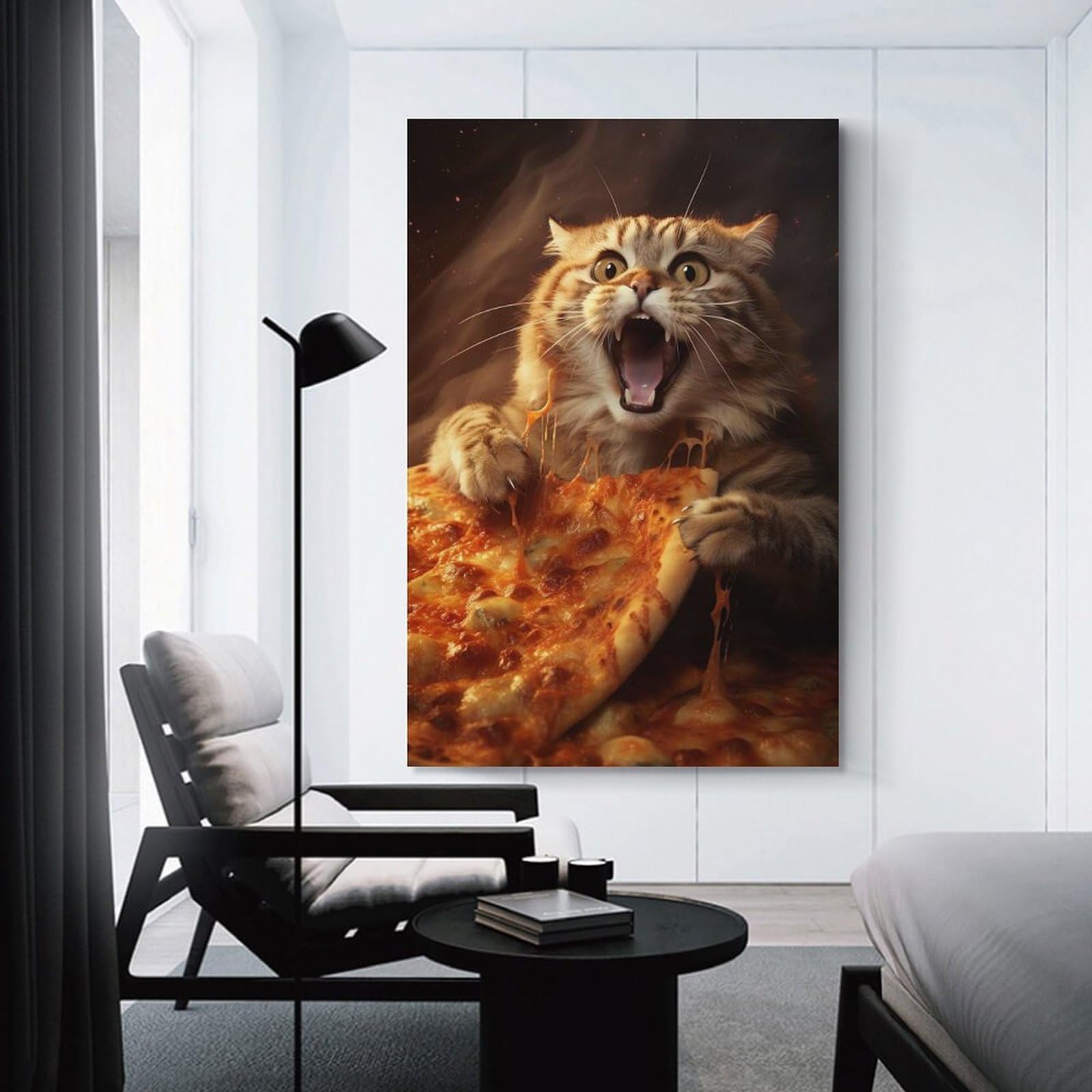 Junmoney Kitten Pizza Hanging Wall Art 08x12inch(20x30cm), for New Homes, Bedrooms Or Workspaces, Thoughtful Wall Decor for Art Lovers