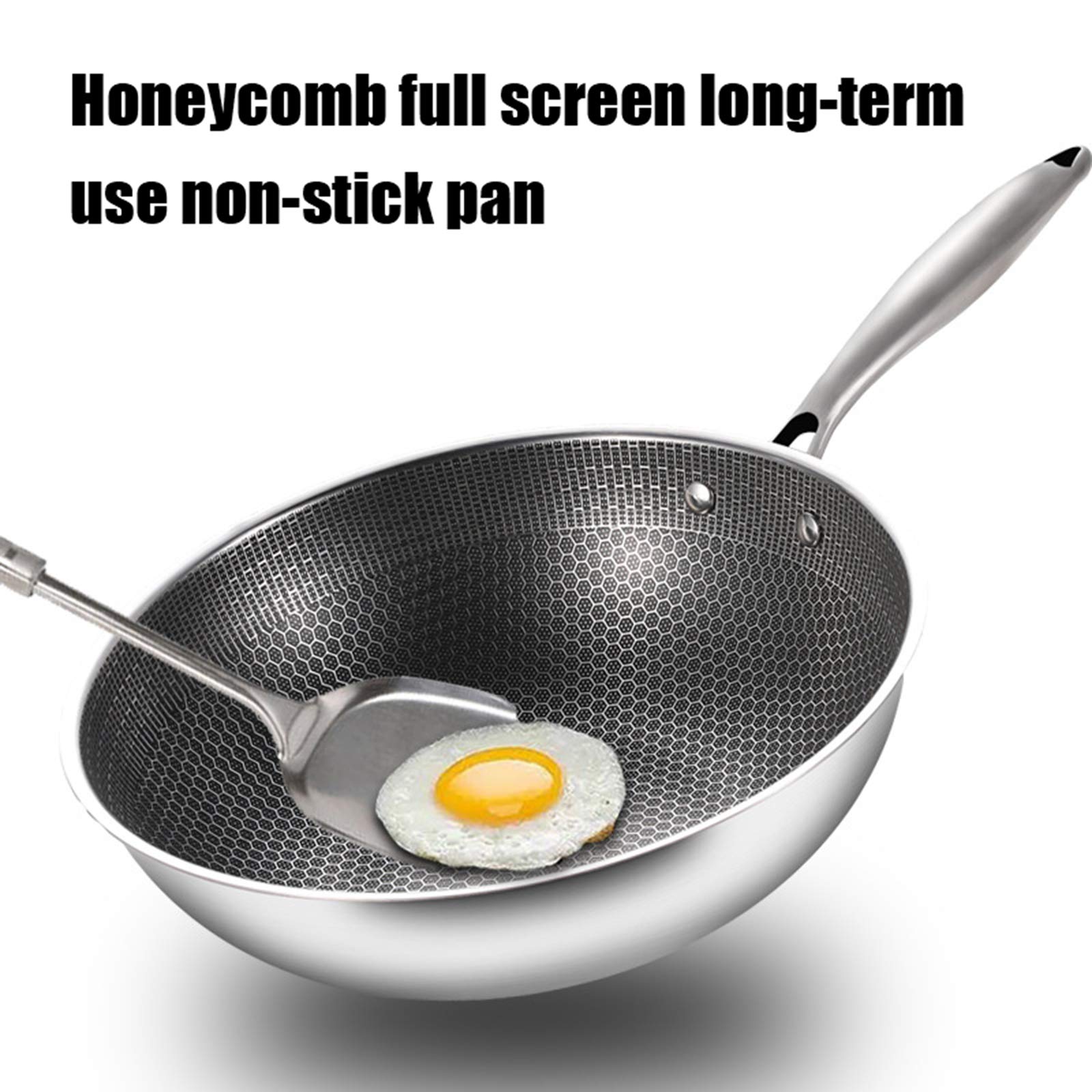 Wok Antiadherente de Acero Inoxidable con Forma de Panal y Tapa de Vidrio Vertical para Gas, Electricidad e inducción, Resistente a rayones, 32 cm