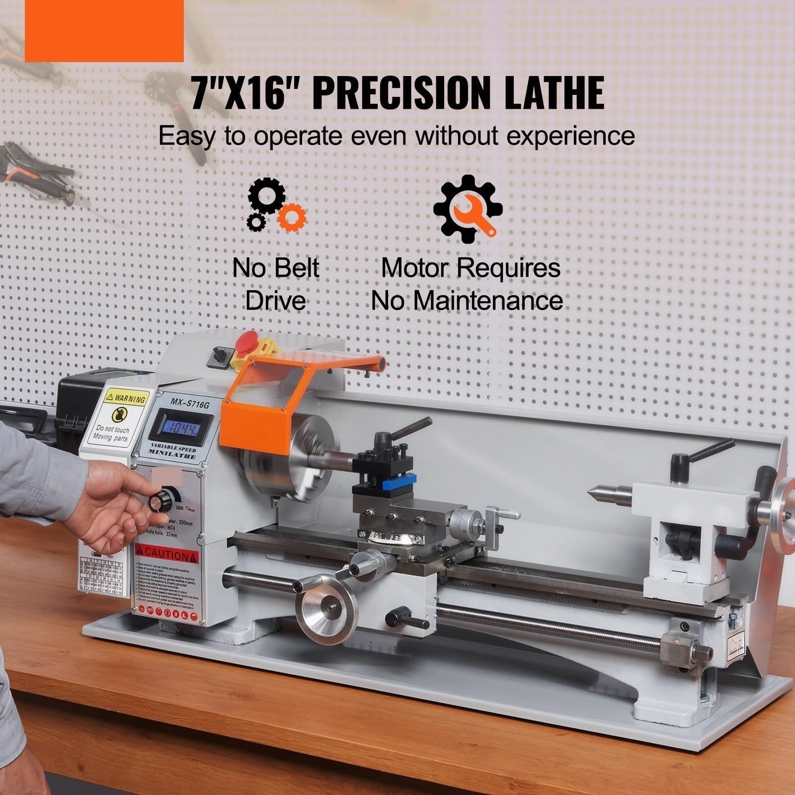 Mini tornio in Metallo Senza spazzole 7''x16 '' / 180mm*400mm 800W Display Digitale Tornitura a variazione Continua for la Lavorazione dei Metalli