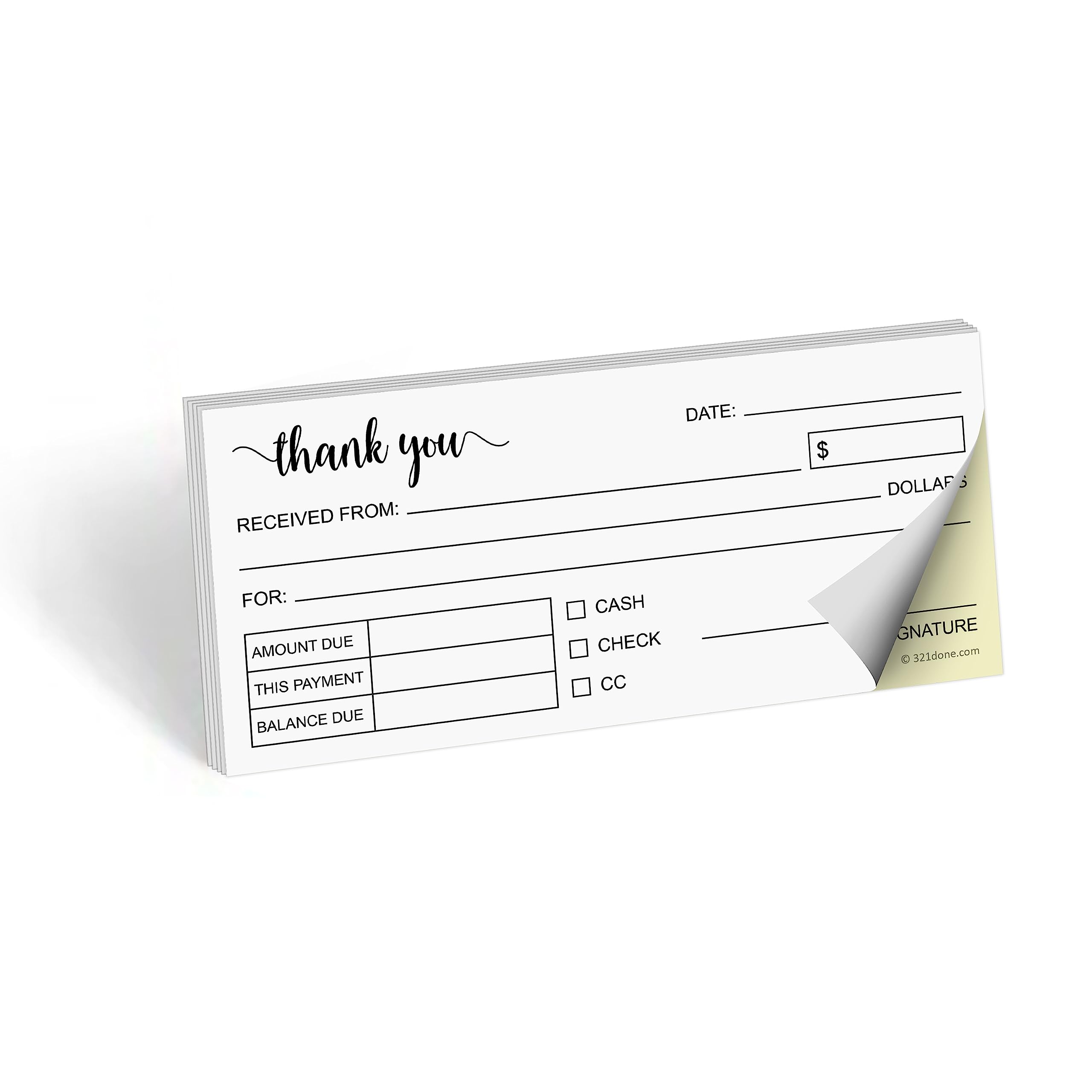 321Done Thank You Receipt Pad with Carbon Copies, 2-Part, 2.75x6, 50 Sets